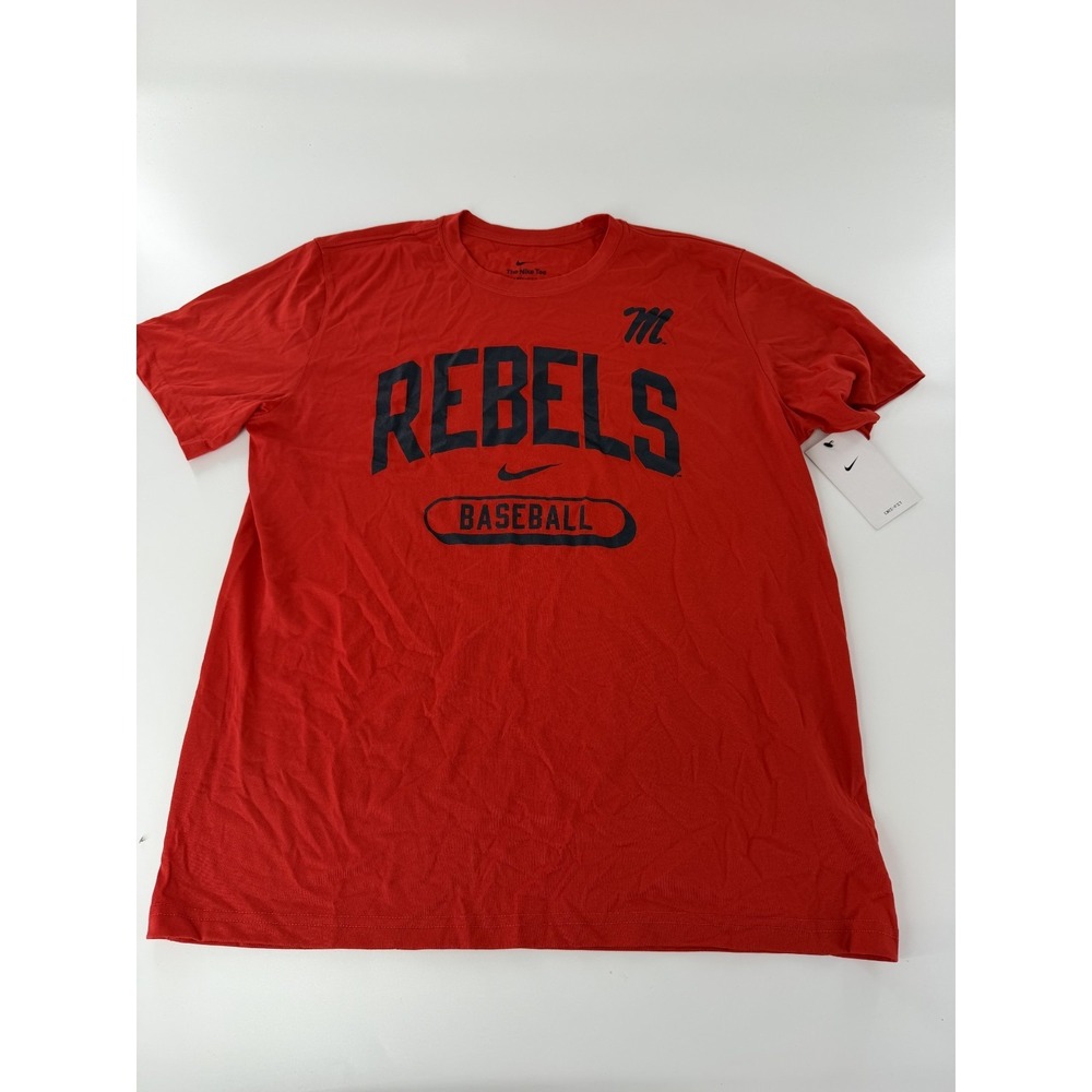 Nike Ole Miss Rebels Baseball Short Sleeve Dri Fit T-Shirt New Size Large L Red